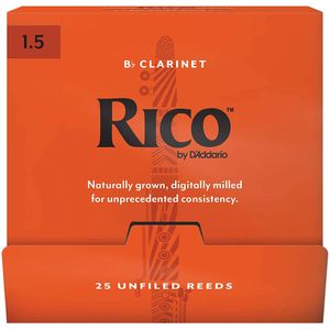 Rico Bb Clarinet Reeds - #1-1/2, 25 Box, Individually-Sealed