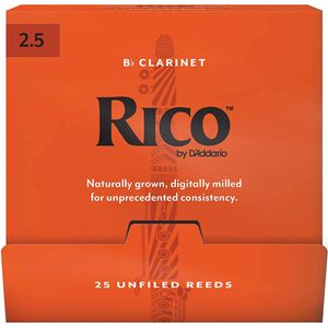 Rico Bb Clarinet Reeds - #2.5, 25 Box, Individually-Sealed