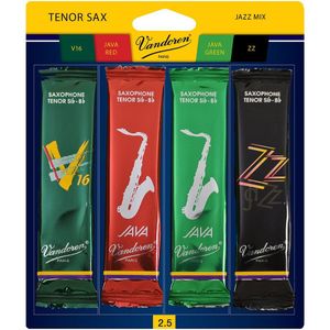 Vandoren Tenor Saxophone Jazz Mix Reed Pack - #2.5, 4 Pack