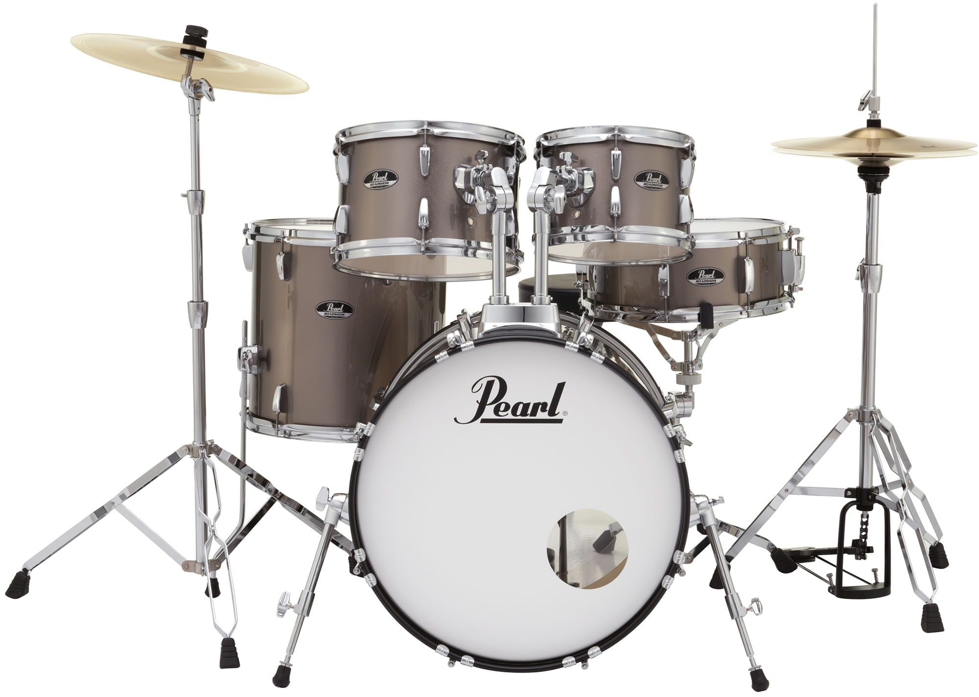 Pearl Roadshow 5-Piece Drum Set - 20/14SD/14FT/12/10, Hardware, Cymbals,  Throne, Bronze Metallic