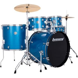 Ludwig Accent Fuse 5-Piece Drum Set - 20/14SD/14FT/12/10, Hardware, Cymbals, Throne, Blue Sparkle