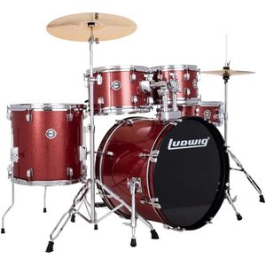 Ludwig Accent 5-Piece Drum Set - 22/14SD/16FT/12/10, Hardware, Cymbals, Red Sparkle