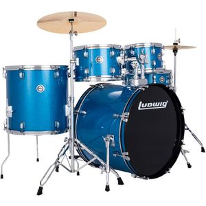 Ludwig Accent 5-Piece Complete Drum Set - 22/14SD/16FT/12/10, Hardware, Cymbals, Blue Sparkle