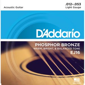 D'Addario EJ16 Phosphor Bronze Light Acoustic Guitar Strings - 12-53, Light