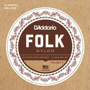 D'Addario EJ32C Folk Nylon Classical Guitar Strings - Ball End, Silver Plated