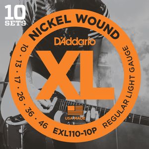 D'Addario EXL110 Nickel Wound Electric Guitar Strings - Regular Light, 10-46, 10 Pack