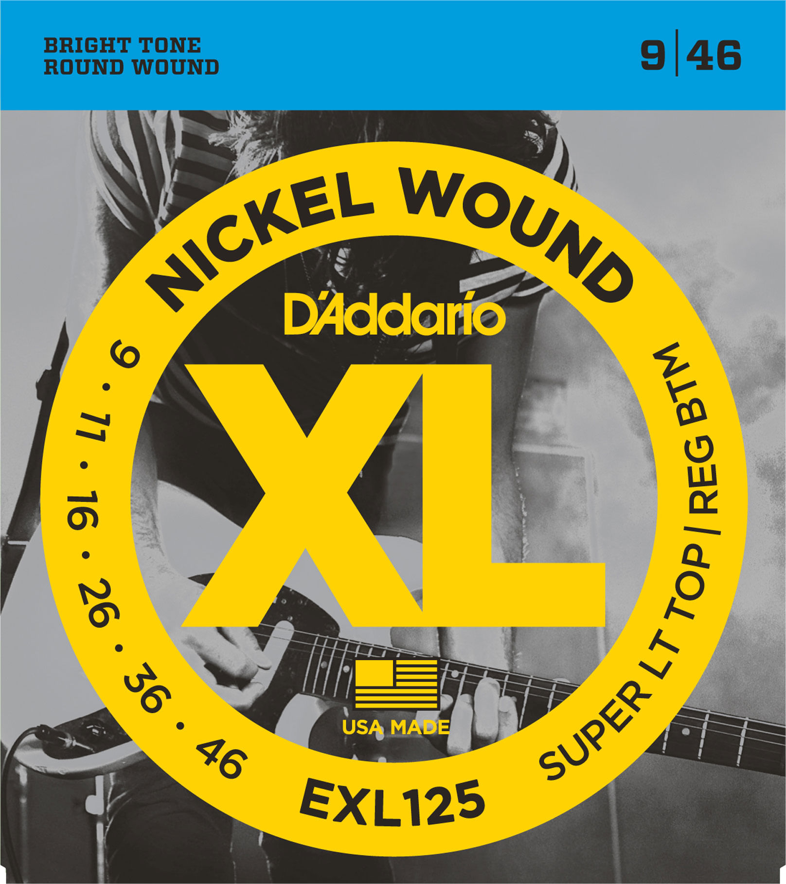 D'Addario EXL125 XL Nickel Wound Electric Guitar Strings - Super Light  Top/Regular Bottom, 9-46