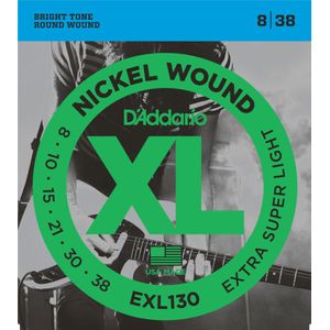 D'Addario EXL130 Nickel Wound Electric Guitar Strings - Extra-Super Light 8-38