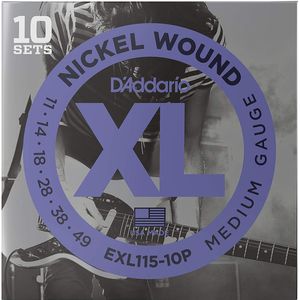 D'Addario EXL115 XL Nickel Wound Electric Guitar Strings - Medium/Blues-Jazz Rock, 11-49, 10 Pack