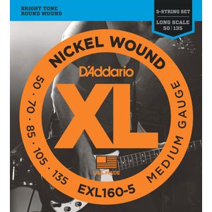D'Addario EXL160-5 XL Nickel Wound 5-String Bass Guitar Strings - Long/Medium, 50-135