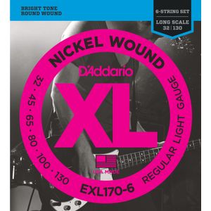 D'Addario EXL170-6 Nickel Wound 6-String Bass Guitar Strings - Light, 32-130, Long Scale