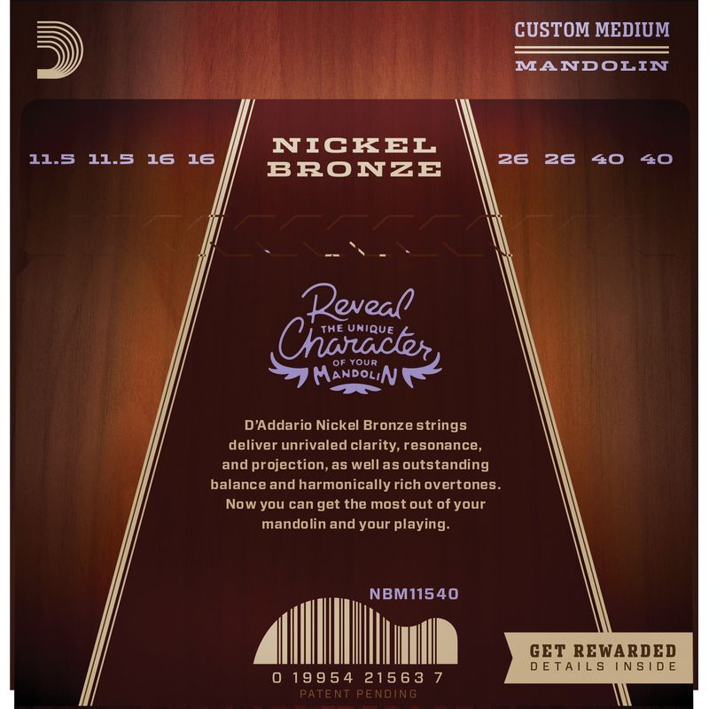 D'Addario Nickel Bronze Mandolin String Set - Custom Medium, 11.5-40