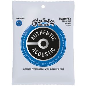 Martin MA550 Authentic Acoustic Guitar Strings - Medium, 3 Pack