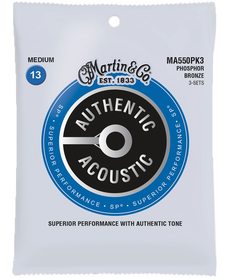 Martin MA550 Authentic Acoustic Guitar Strings Medium 3 Pack