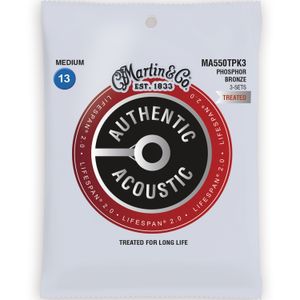 Martin Authentic Lifespan 2.0 Acoustic Guitar Strings - 92/8, Medium, 3 Pack