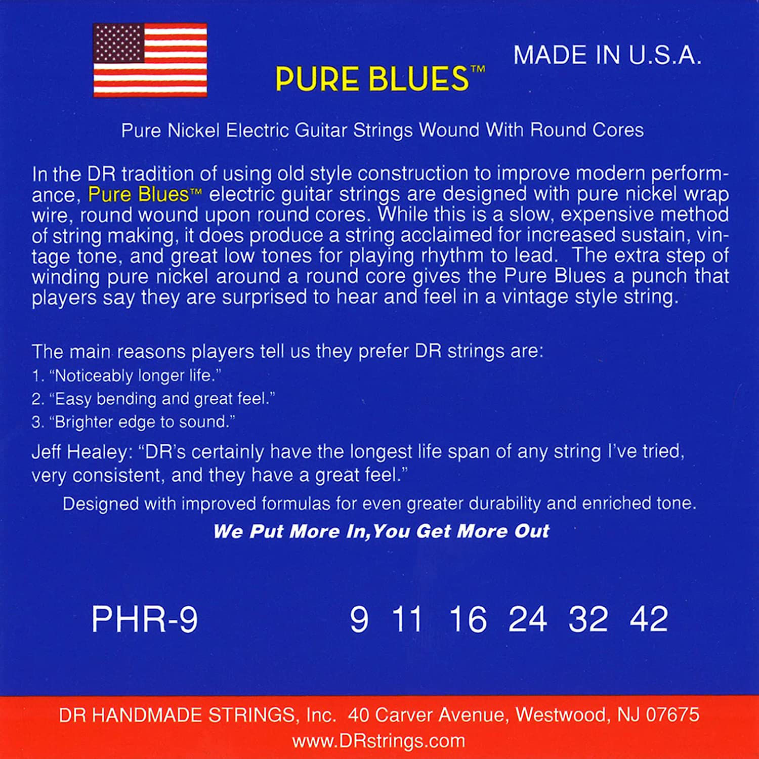DR Strings Pure Blues Pure Nickel Wrap Round Core 9-42 