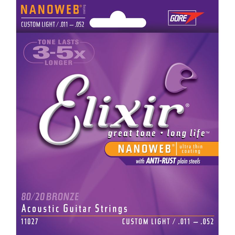 Elixir Nanoweb 80 20 Acoustic Guitar Strings Custom Light