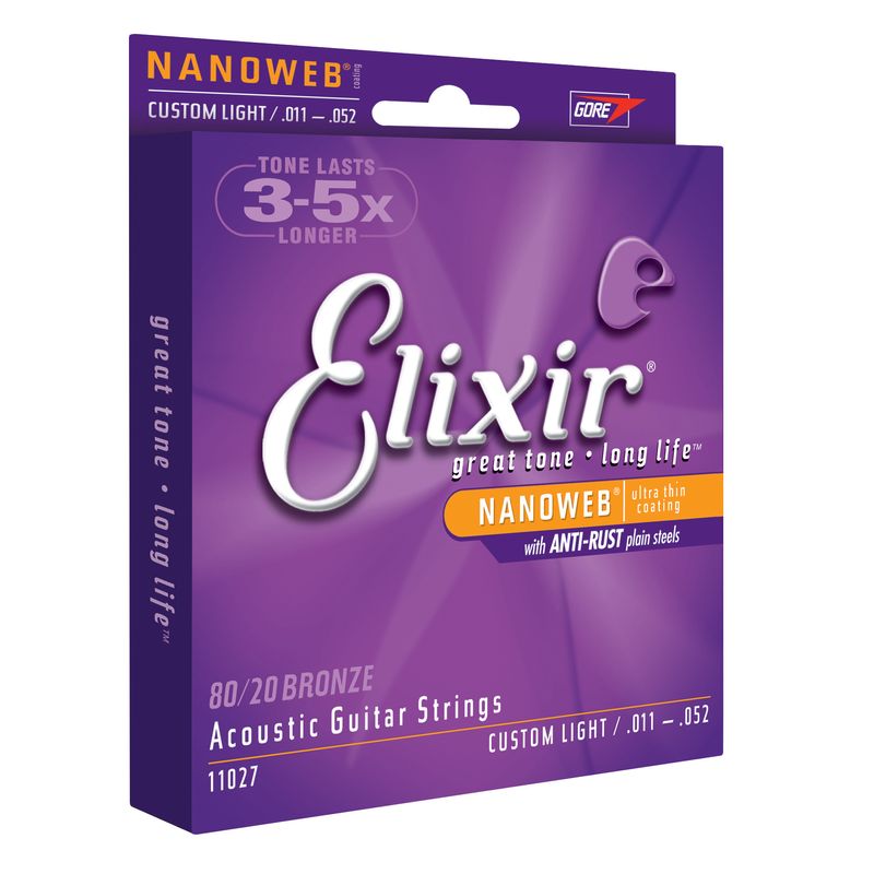 Elixir Nanoweb 80 20 Acoustic Guitar Strings Custom Light