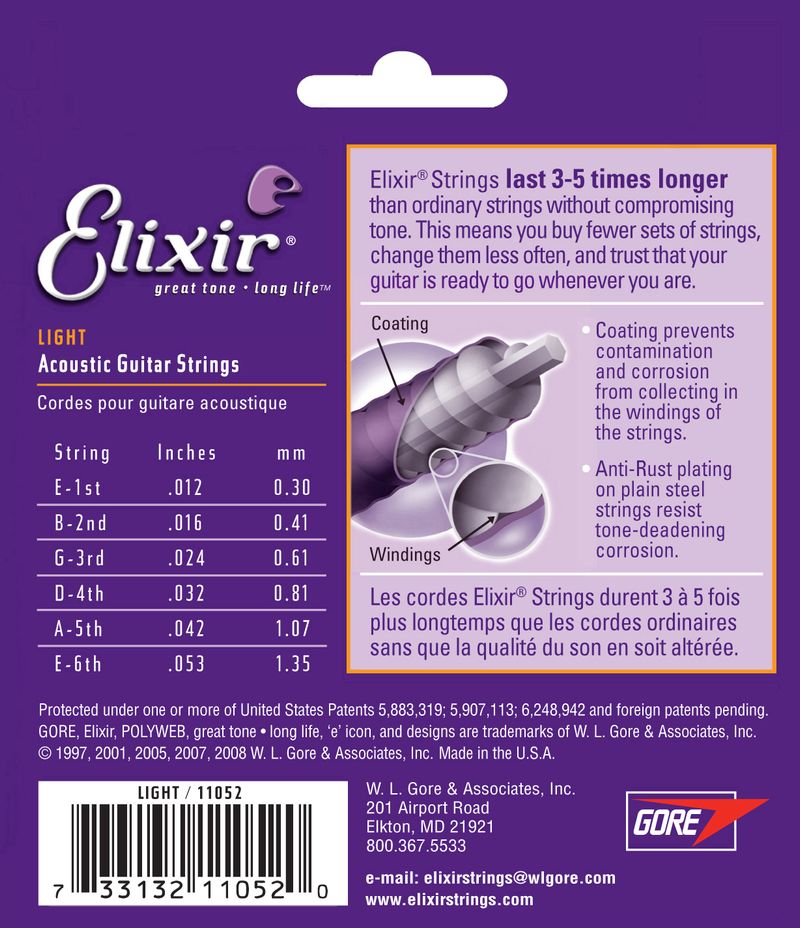 Elixir Nanoweb 80 20 Acoustic Guitar Strings Light Cosmo Music