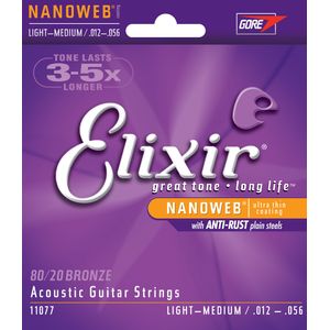 Elixir Nanoweb 80/20 Acoustic Guitar Strings - Light-Medium