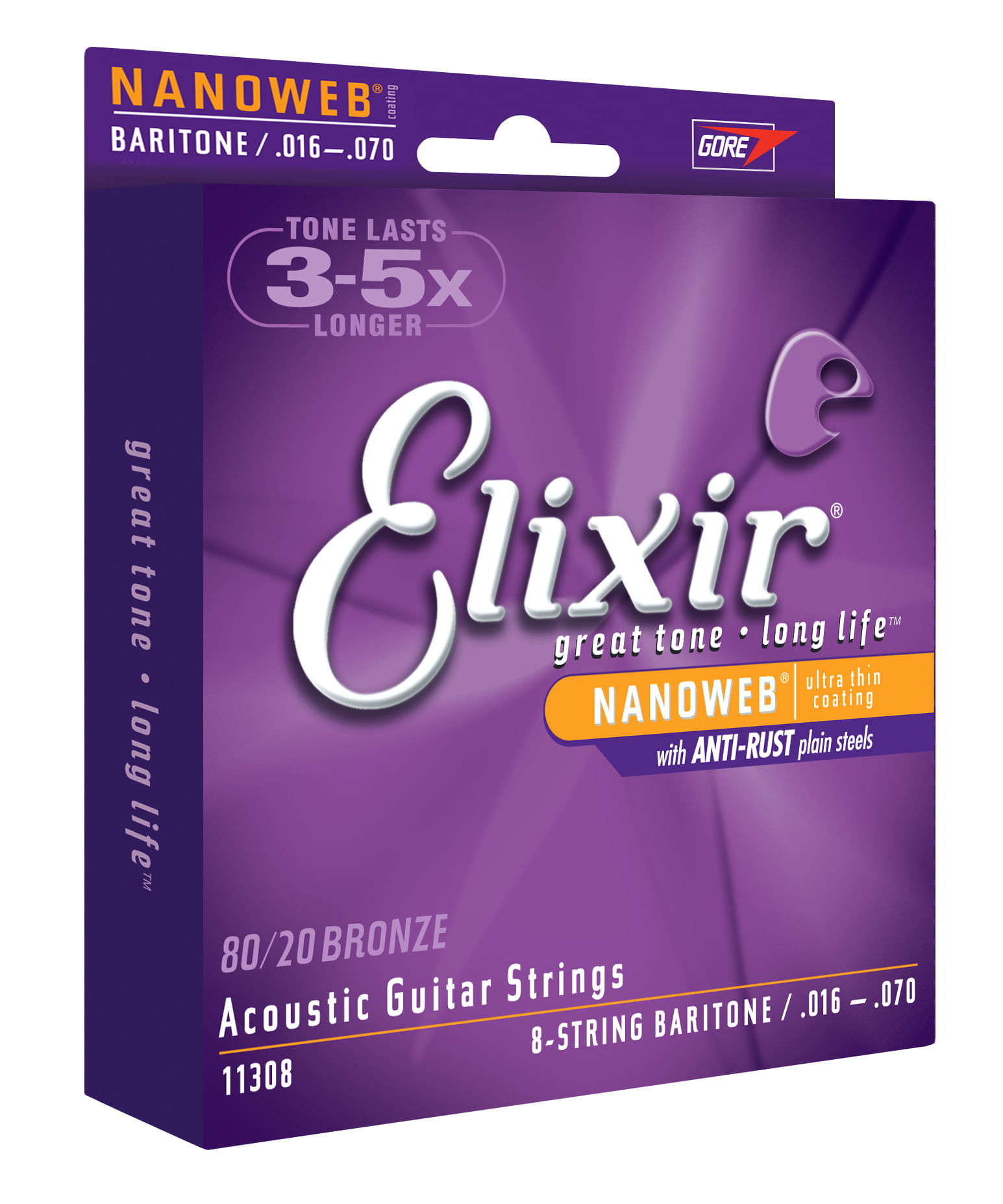 Elixir 80 20 Bronze 8 String Baritone Acoustic Guitar Strings 16