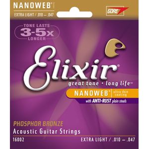 Elixir Nanoweb Phosphor Bronze Acoustic Guitar Strings - Extra Light .010-.047