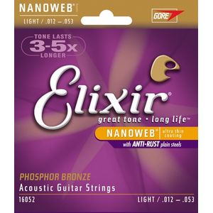 Elixir Nanoweb Phosphor Bronze Acoustic Guitar Strings - Light .012 - .053