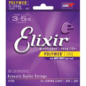 Elixir Polyweb 80/20 Bronze Acoustic Guitar Strings - 12-String Light