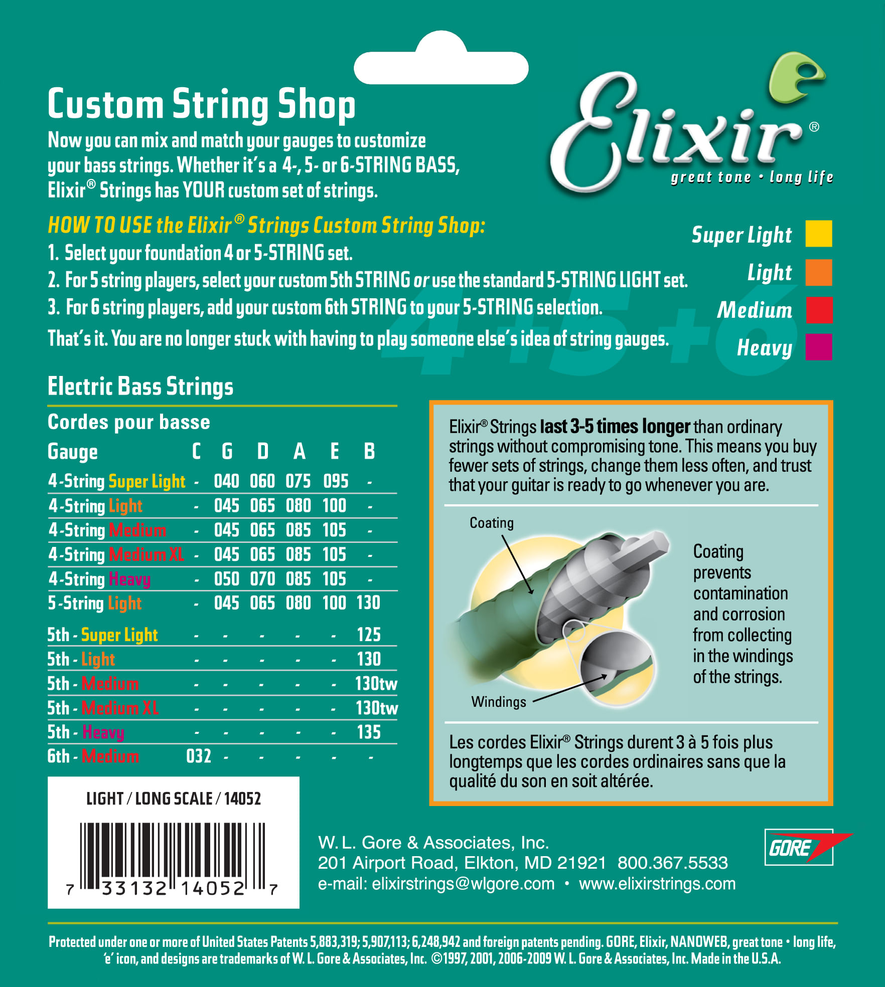 Elixir Nickel Plated Steel Bass Guitar Strings with Nanoweb Coating