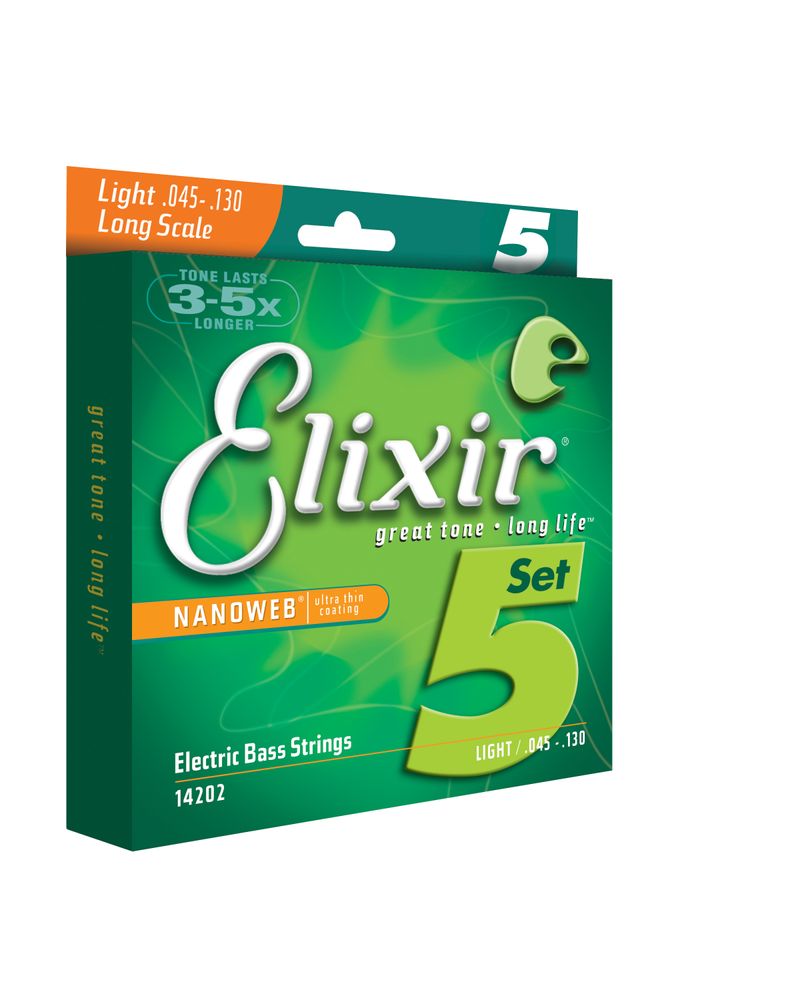 Elixir Nickel Plated Steel 5 String Bass Guitar Strings with