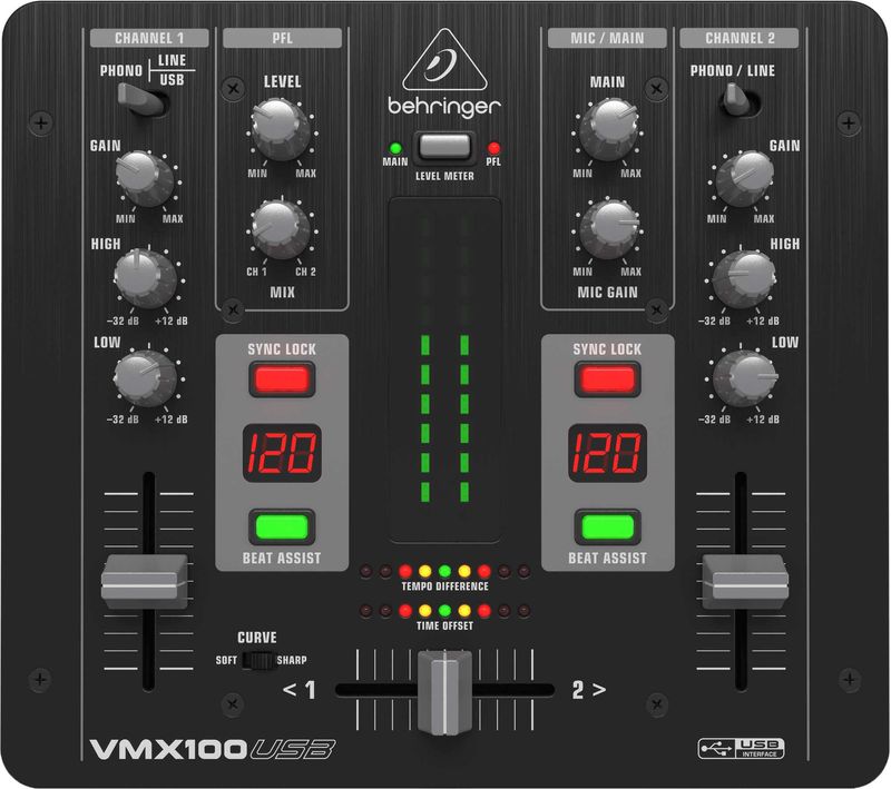 Behringer VMX100USB Professional 2-Channel DJ Mixer