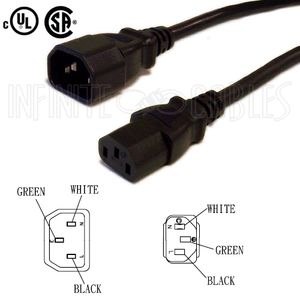 PDU or Monitor to CPU Power Cord - M-F - IEC - 10'