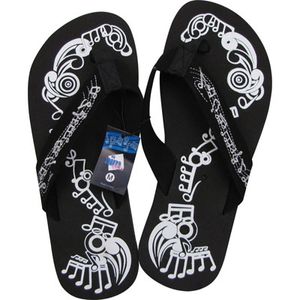 Music Notes Flip Flops - Black/White, Large