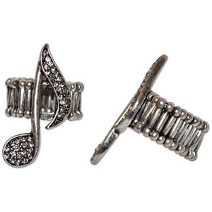 Crystal Music Note Stretch Ring - Silver