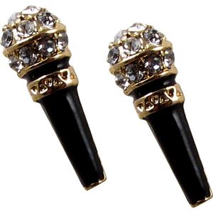 Microphone Crystal Earring - Black/Gold