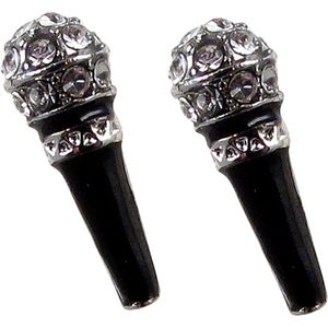 Microphone Crystal Earring - Black/Silver