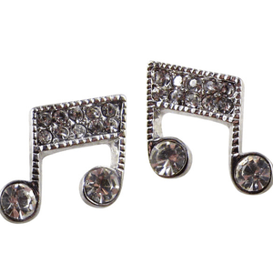Music Note Crystal Earrings - Silver