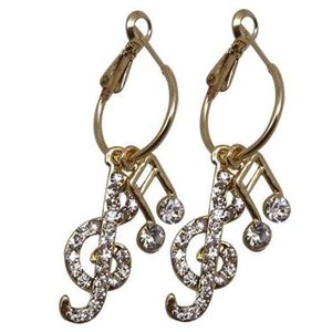 G-Clef & Note Crystal Earrings - Clear/Gold