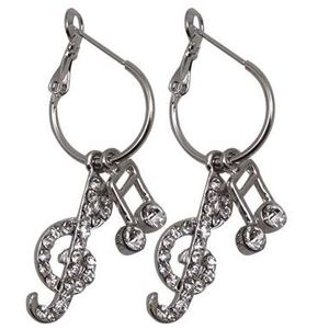 G-Clef & Note Crystal Earrings - Clear/Silver