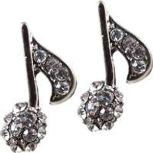 8th Note Rhinestone Earrings - Silver