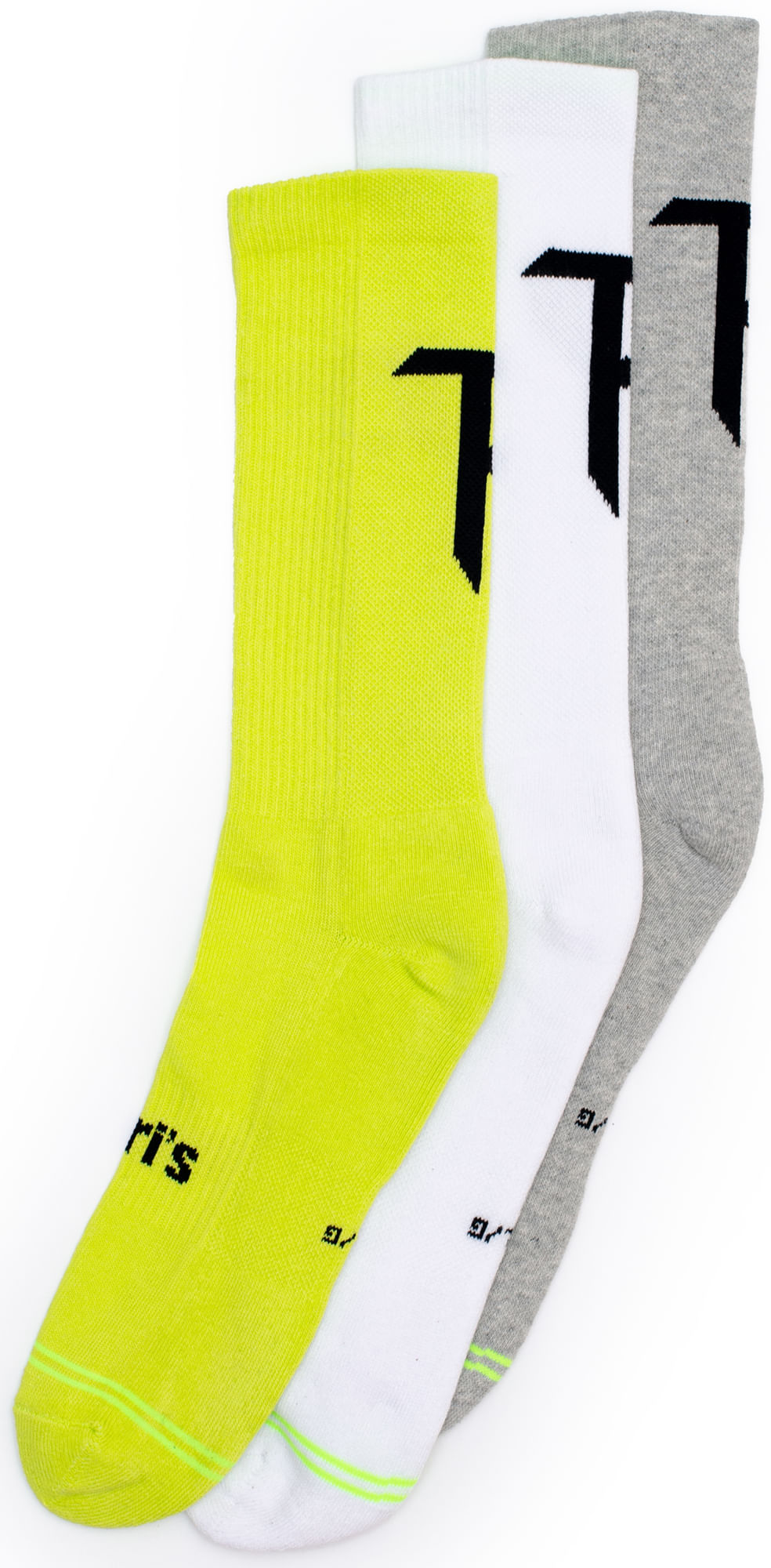 Perri's Volume Up Crew Socks - Large, Yellow/White/Grey, 3 Pack