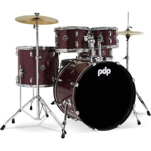 PDP Center Stage PDCE2215KTRR 5-Piece Complete Drum Set -  22/14SD/16FT/12/10, Hardware, Cymbals, Throne, Ruby Red Sparkle