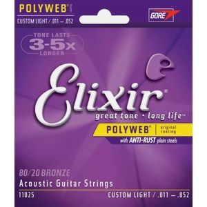 Elixir Polyweb 80/20 Bronze Acoustic Guitar Strings - Custom Light, 11-52