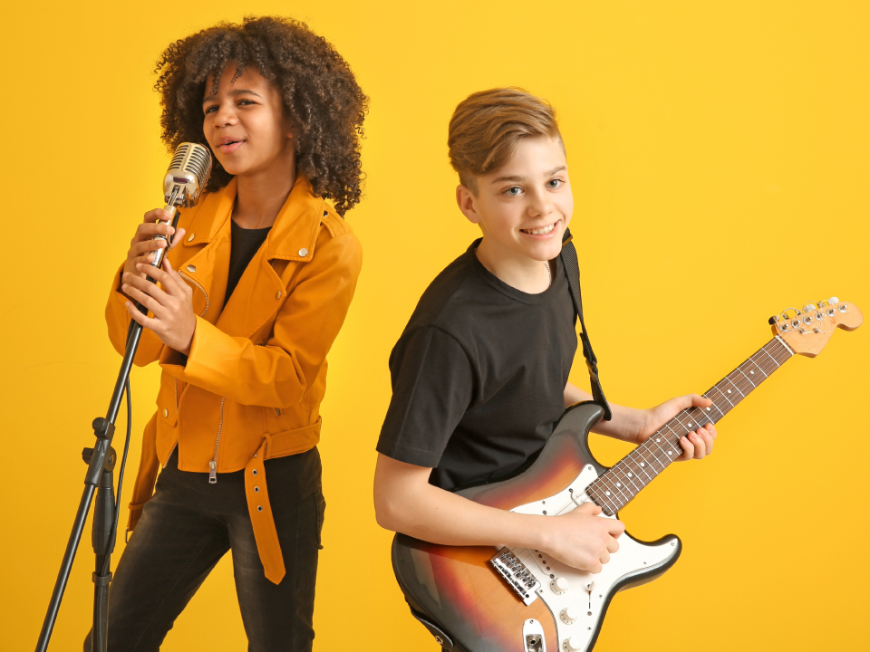 Making Every Practice Count, Two kids play guitar and sing at Cosmo School of Music with Cosmo Crew in Richmond Hill, Ontario